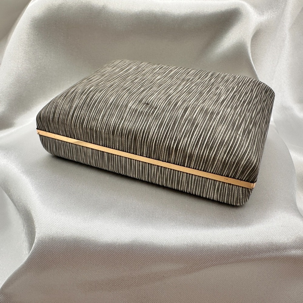 Vintage 80s Krementz Grey Textured Silk Presentation Box Gold Tone Trim Jewelry